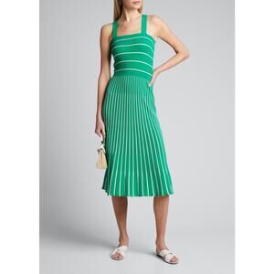 Alexis NWT Barbara Bess Green White Striped Knit Pleated Midi Dress – Size Large